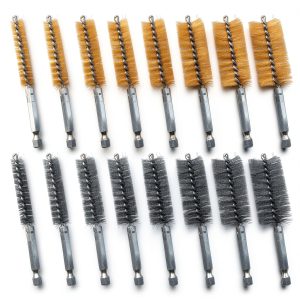 16 Pcs Wire Brush Set for Drills, Stainless Steel and Brass Bore Cleaning Brushes with 1/4" Hex Shank, Compatible with Power Drills, Grinders, and Impact Drivers (8-25mm)-0
