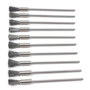 10 Pieces Extended Stainless Steel Wire Steel Cleaning End Brushes Pen Wire Brush Rust Paint Removal Bits Polishing Rotary Tools Accessories 3 mm Mandrel (6 mm end Brush)-0