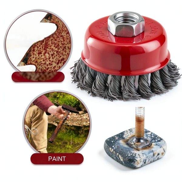 Tandefio 24 Pcs 3 Inch Wire Wheel Cup Brush with 5/8"-11 Threaded Arbor for 4 1/2 Angle Grinder Twisted Knotted Grinder Abrasive Wire Brushes for Heavy Cleaning Rust Removal (Classic)-2