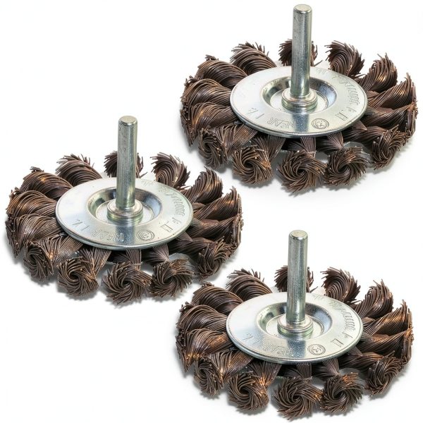 3PCS 3 Inch Knotted Wire Wheel Brushes Kit for Drill with 1/4-Inch Shank,Twist Brush Set Perfect for Rust Removal, Corrosion and Paint,Wire Wheels for Power-Operated Grinders-0